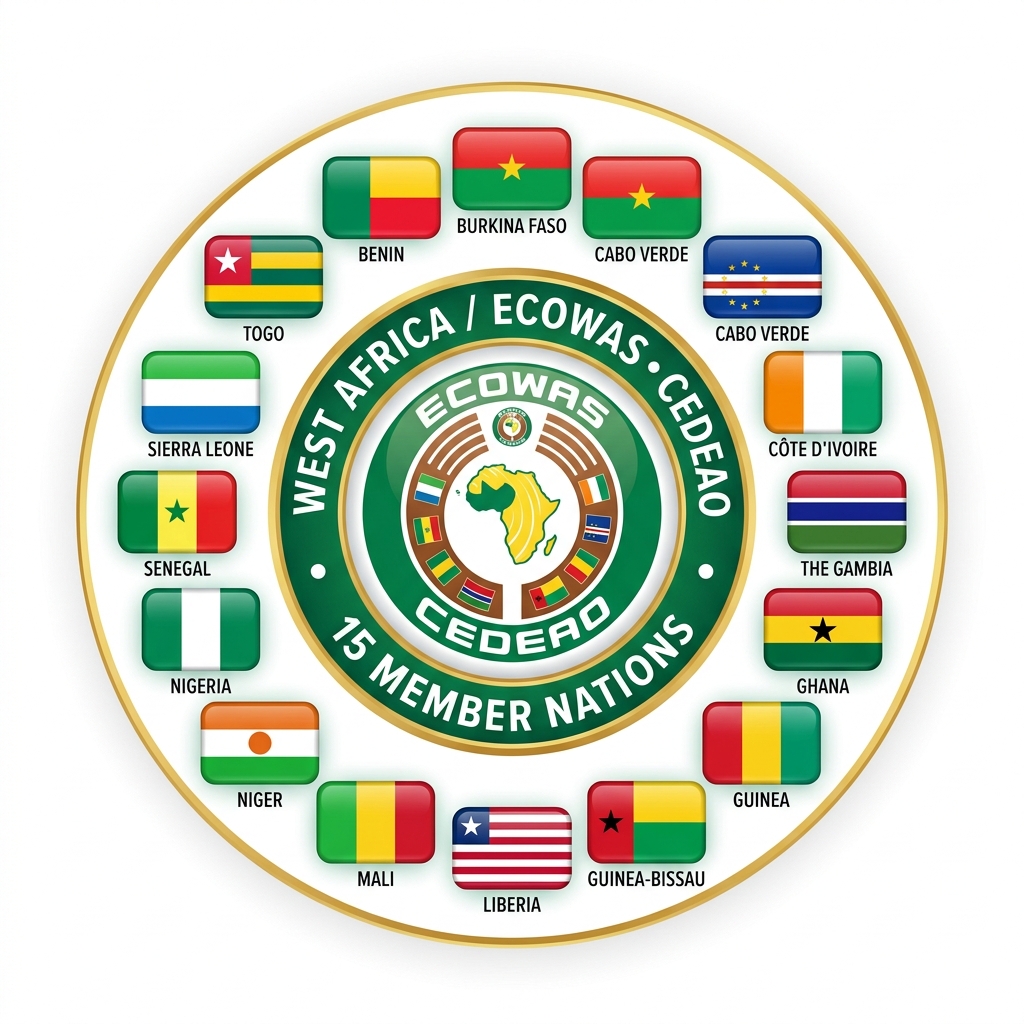 15 Pays CEDEAO - Drapeaux Officiels
